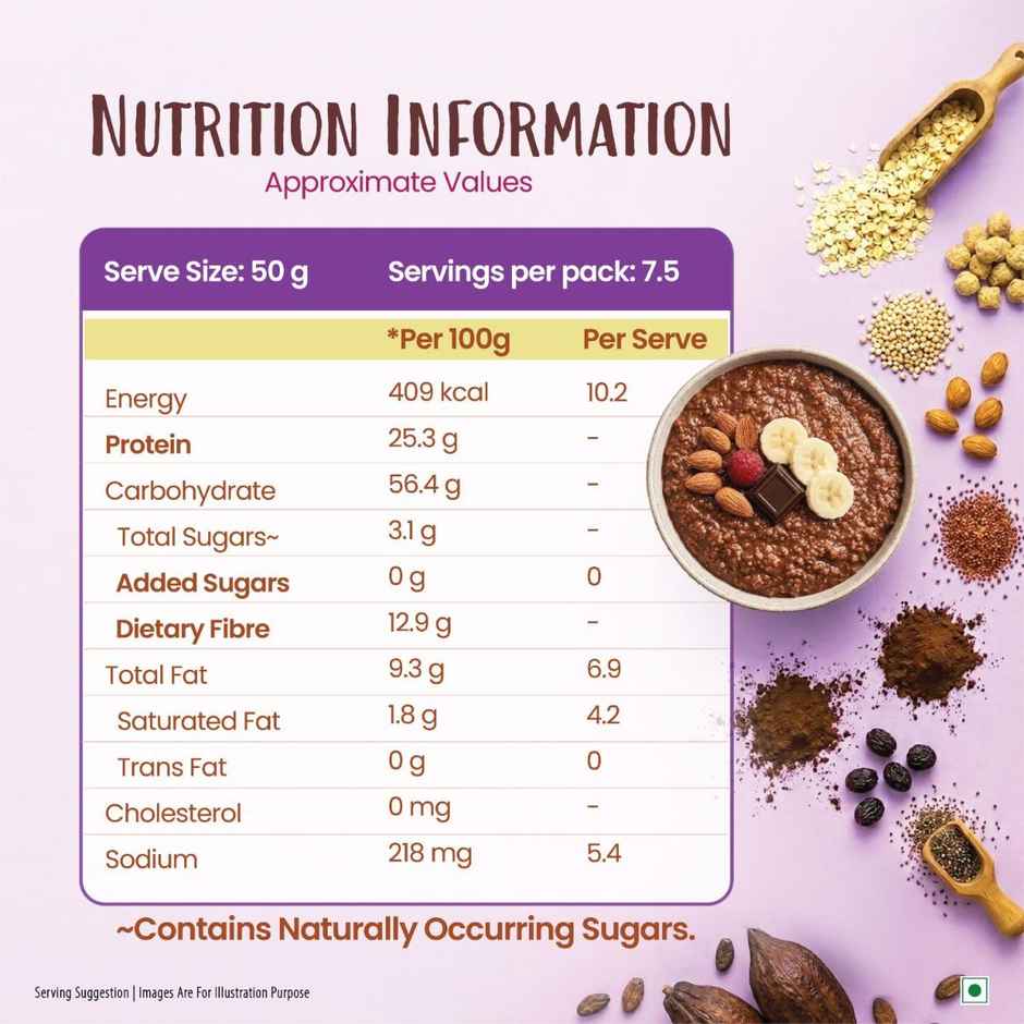 Tata Soulfull No Cook Millet Hi Protein Oats Dark Cocoa & Almond, 25g Plant Protein, High Fibre