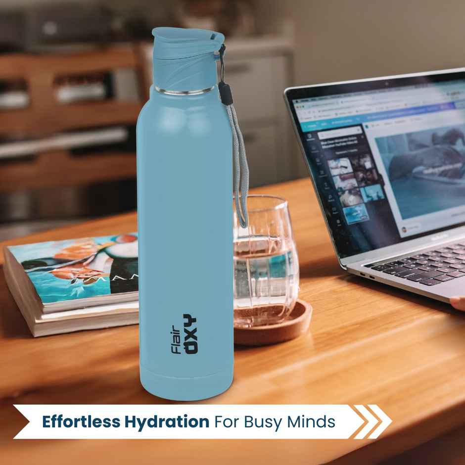 Flair Oxy Stainless Steel Inner Insulated Water Bottle | Blue | 900 ml