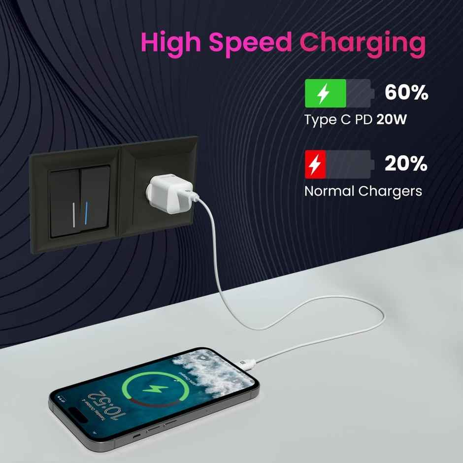 Portronics Adapto 20 Lite Smallest 20W GaN Wall Charger with Type C PD Fast Charging Output (White)