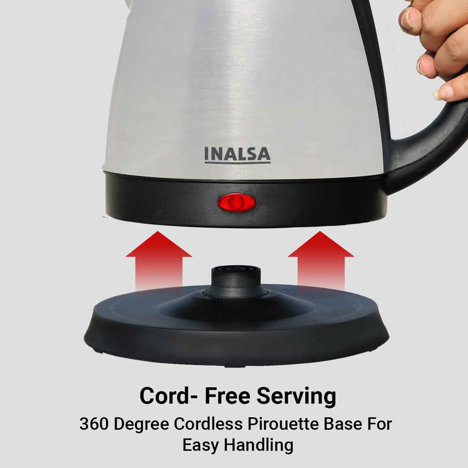 INALSA Electric Kettle Asta 1.5 Liter with Stainless Steel Body,1350W Auto Off & Boil Dry Protection