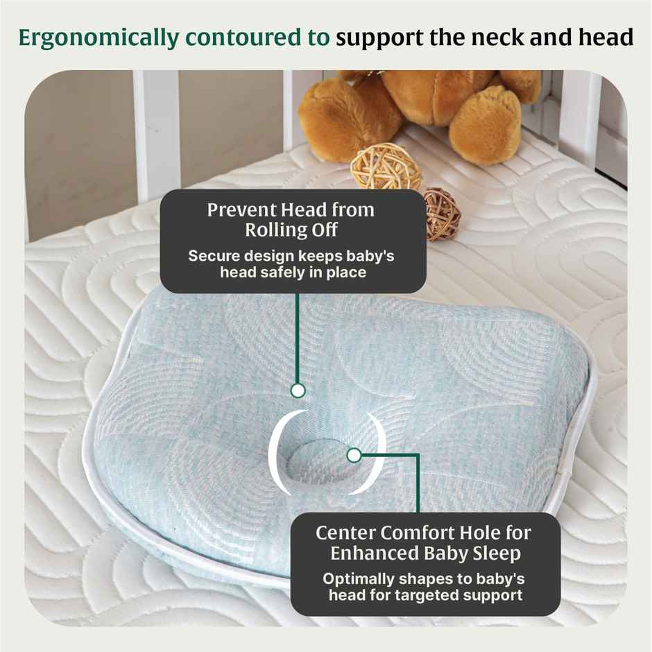 The White Willow Baby Head Shaping Pillow - Memory Foam - Flat Head Prevention - Misty Blue