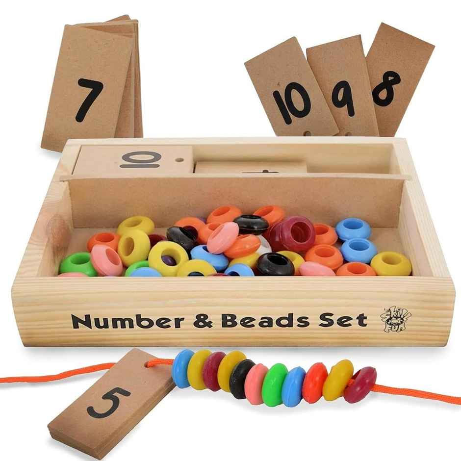 Skillofun Wooden Number & Bead Set | Counting, BAUting, Matching Game | MontesBAUi Toy for Kids