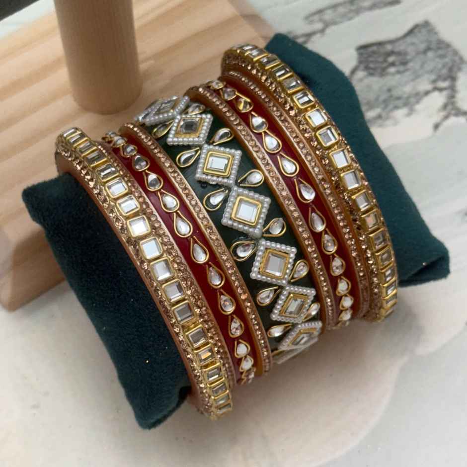 The Opal Factory Diamante Chuda Set | Maroon - Size 2.6