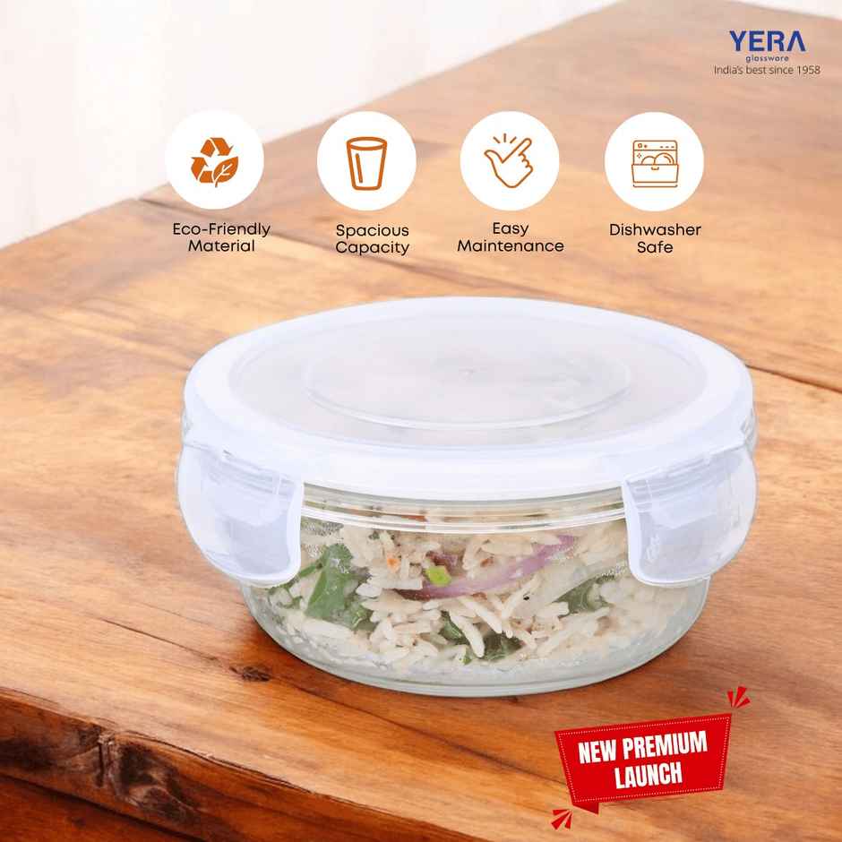 YERA GLASSWARE Lunch Lock | Tiffn Box with Clip Lock Lid - 370 ml