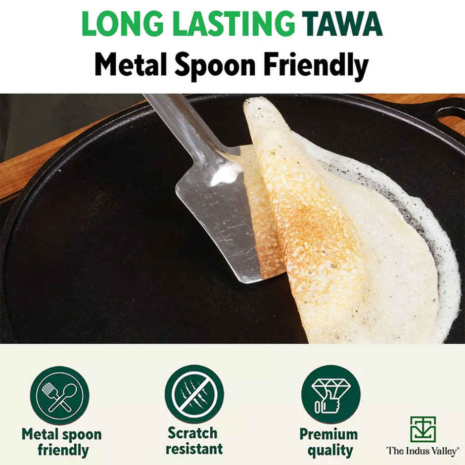 The Indus Valley Super Smooth Cast Iron Tawa for Dosa/Chapathi | 27.6cm/10.8 inch
