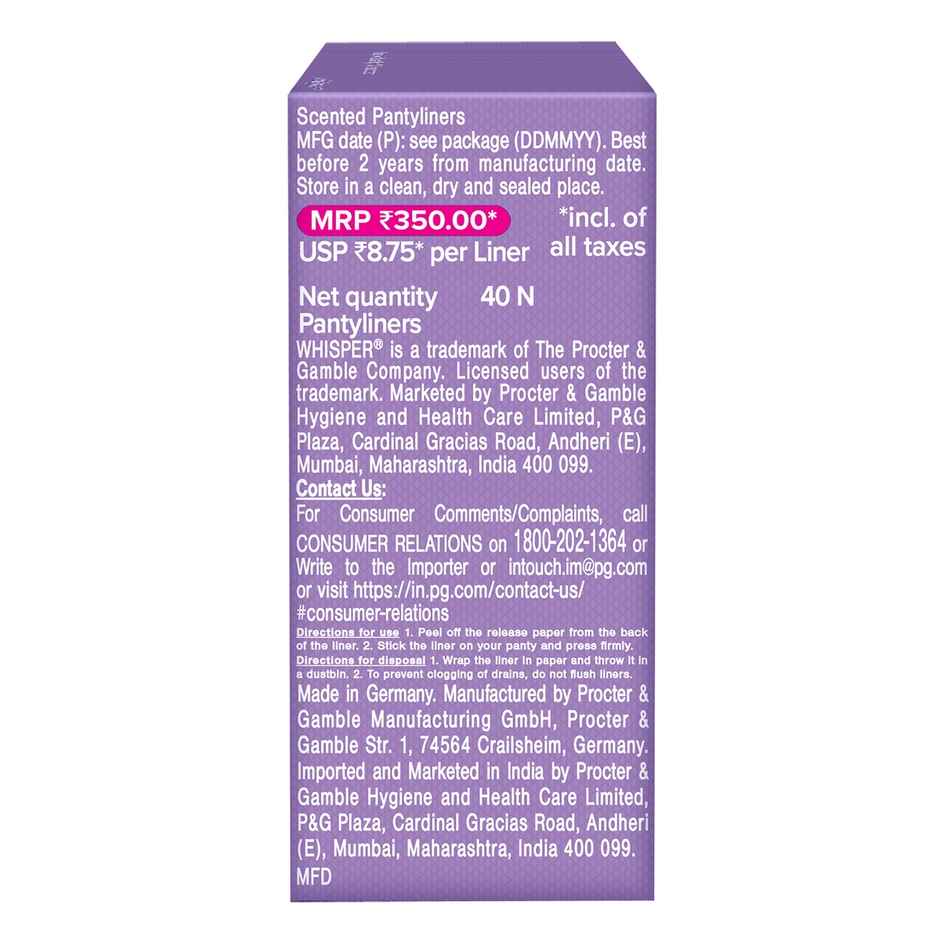 Whisper Clean and Fresh Daily Liners, 40 panty liners for women