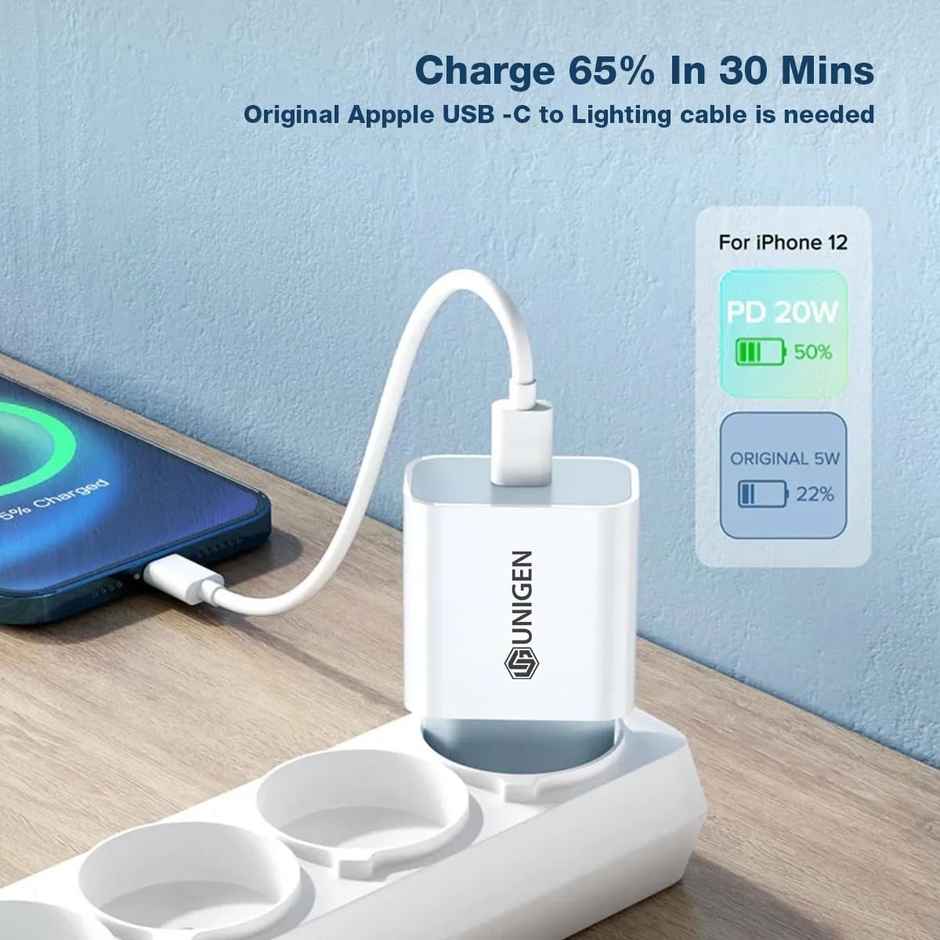 Unigen 20W Type-C Pd Wall Charger Fast Charging Adapter For Smartphones | Tablets | Smartwatch
