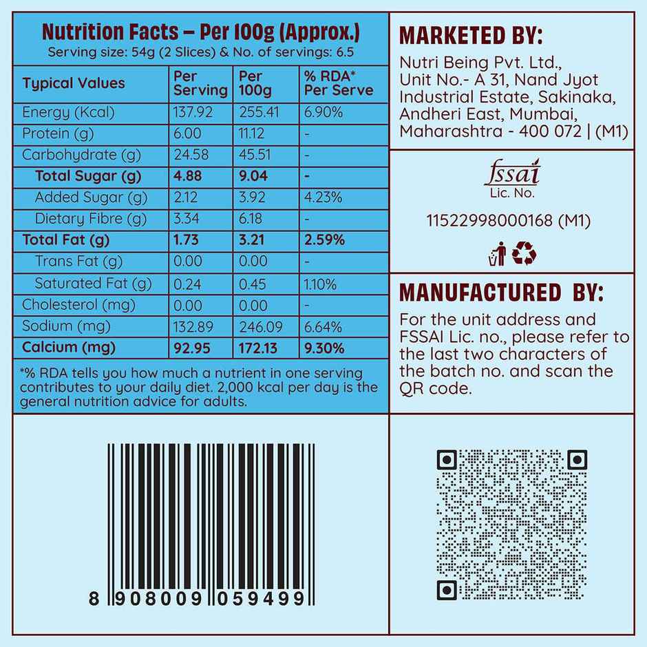 The Health Factory Milk Bread | Zero Maida | Source of Calcium & Fibre | Whole Wheat Bread