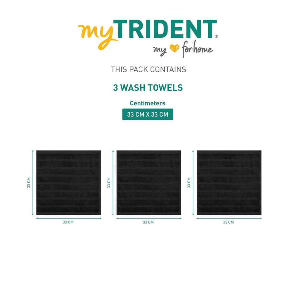 Mytrident Quick Dry Cotton Face Towel Set | 13 x 13 in | Black