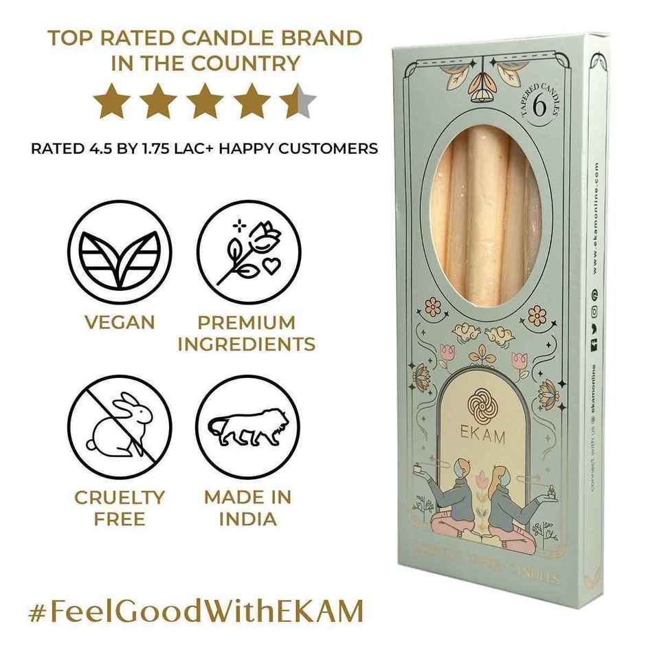 EKAM Scented Taper Candles (6 pcs) Gift Pack | Cedar & Mahogany | 52 g | 6 H Burn | Table Decor