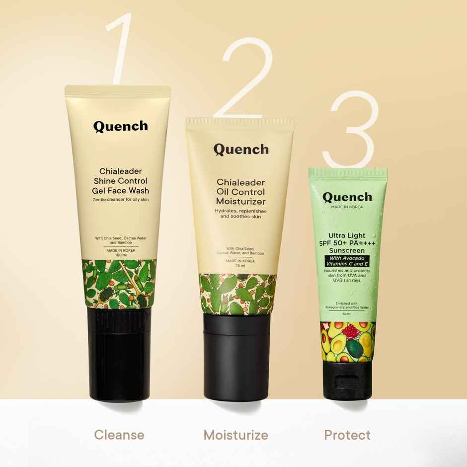 Quench Shine Control Korean Face Wash Gel Based Cleanser with Chia Seeds & Salicylic Acid (in-built Silicone Brush)
