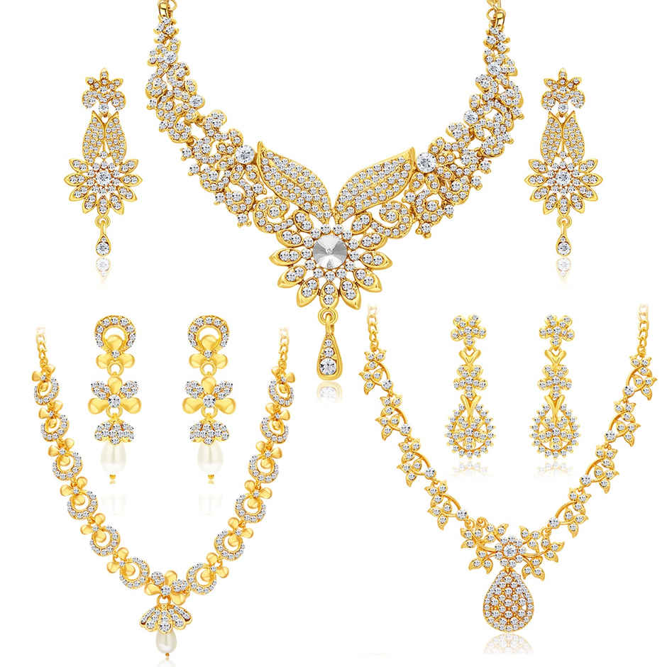 Sukkhi Dazzling Gold Plated Austrian Diamond Choker Necklace Set Combo For Women