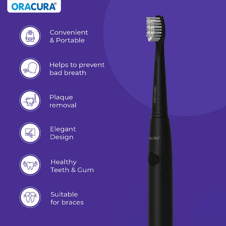 Oracura SB100BK Sonic Lite Battery Operated Electric Toothbrush | Black