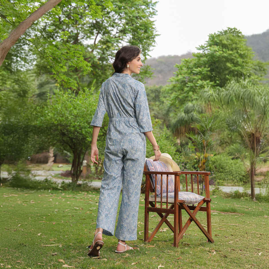 Jisora Women's Cotton Flex Jumpsuit (JS2552) | Blue - M