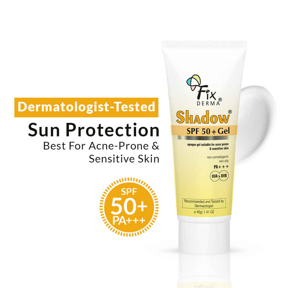 Fixderma Shadow Sunscreen Spf 50+ Pa+++ Gel, Lightweight & No White Cast For Oily Skin (40g) & Fixderma Shadow Spf 50 Lip Shield, Sunscreen Lip Balm Prevents Pigmentation & Sun Damage (15g) Combo