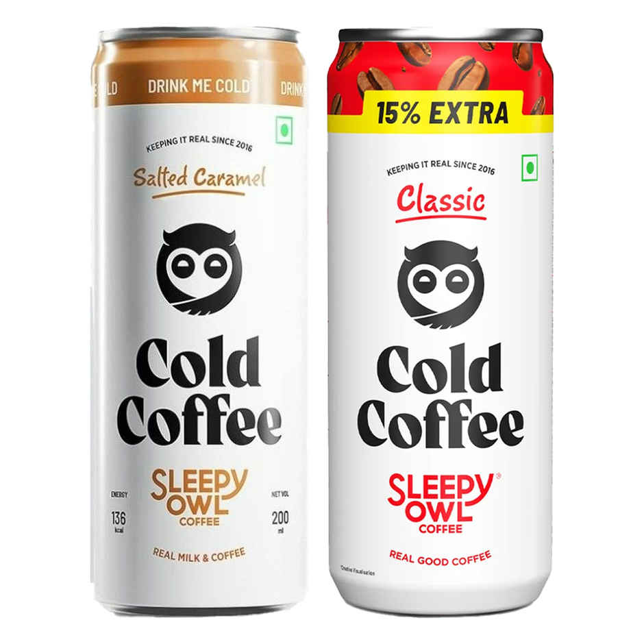 Sleepy Owl Cold Coffee Can - Classic(200ml) & Sleepy Owl Cold Coffee Can - Salted Caramel(200ml) Combo