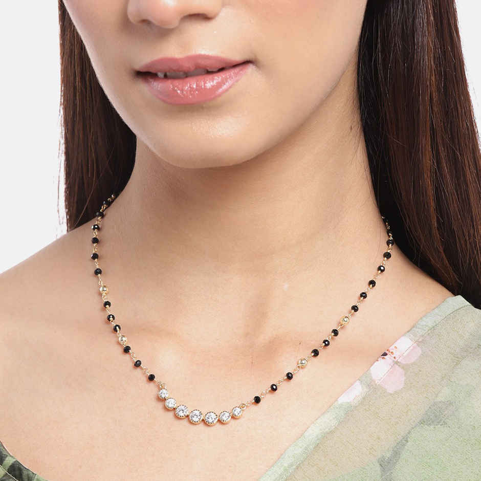 Carlton London 18Kt Gold-Plated CZ-Studded & Artificial Beaded Mangalsutra-B849903N/1