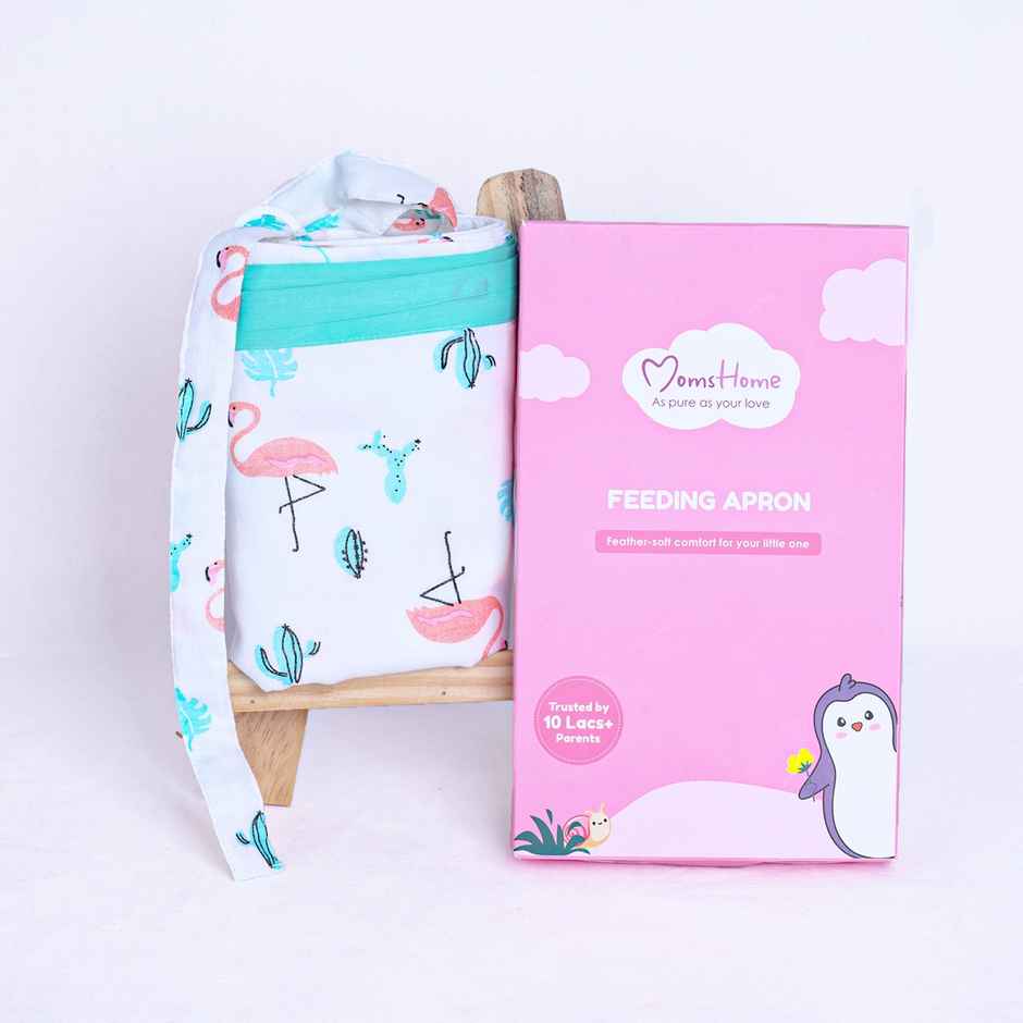 Moms Home Organic Cotton Muslin Nursing Cover For Breastfeeding Feeding Apron | Flamingo