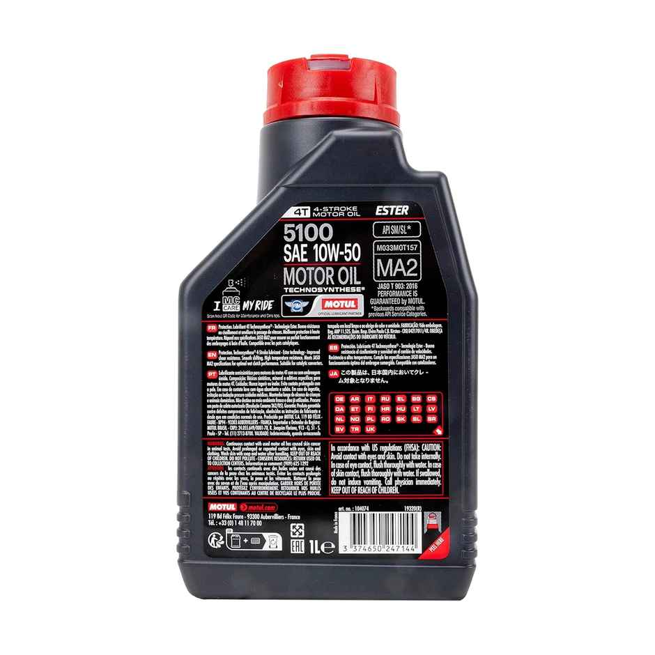Motul 5100 4T Hybrid 15W-50 API SM Technosynthese Semi Synthetic Engine Oil for Bikes | 1L