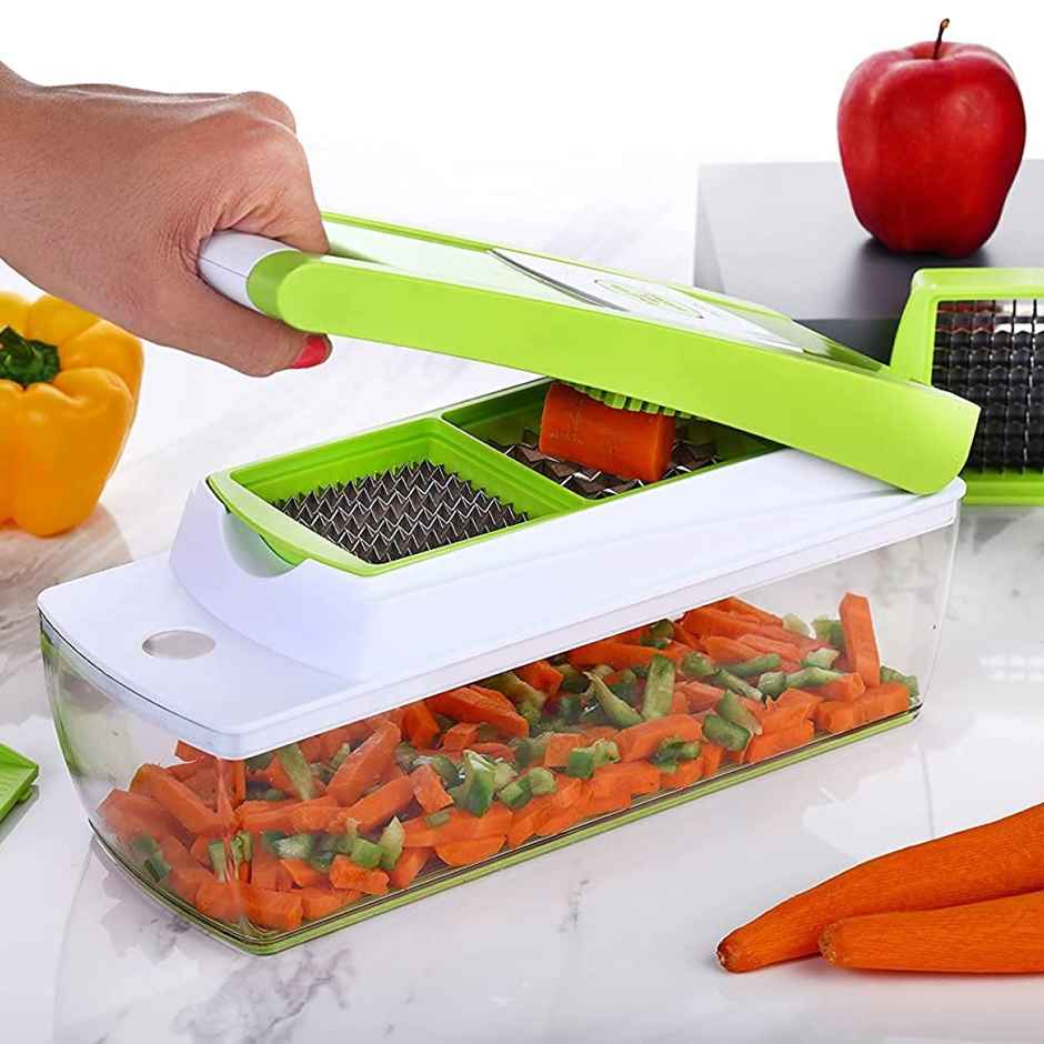 Ganesh 14 In 1 Multipurpose Chopper Fruits & Vegetable Cutters Chopper For Kitchen (Green, Plastic)