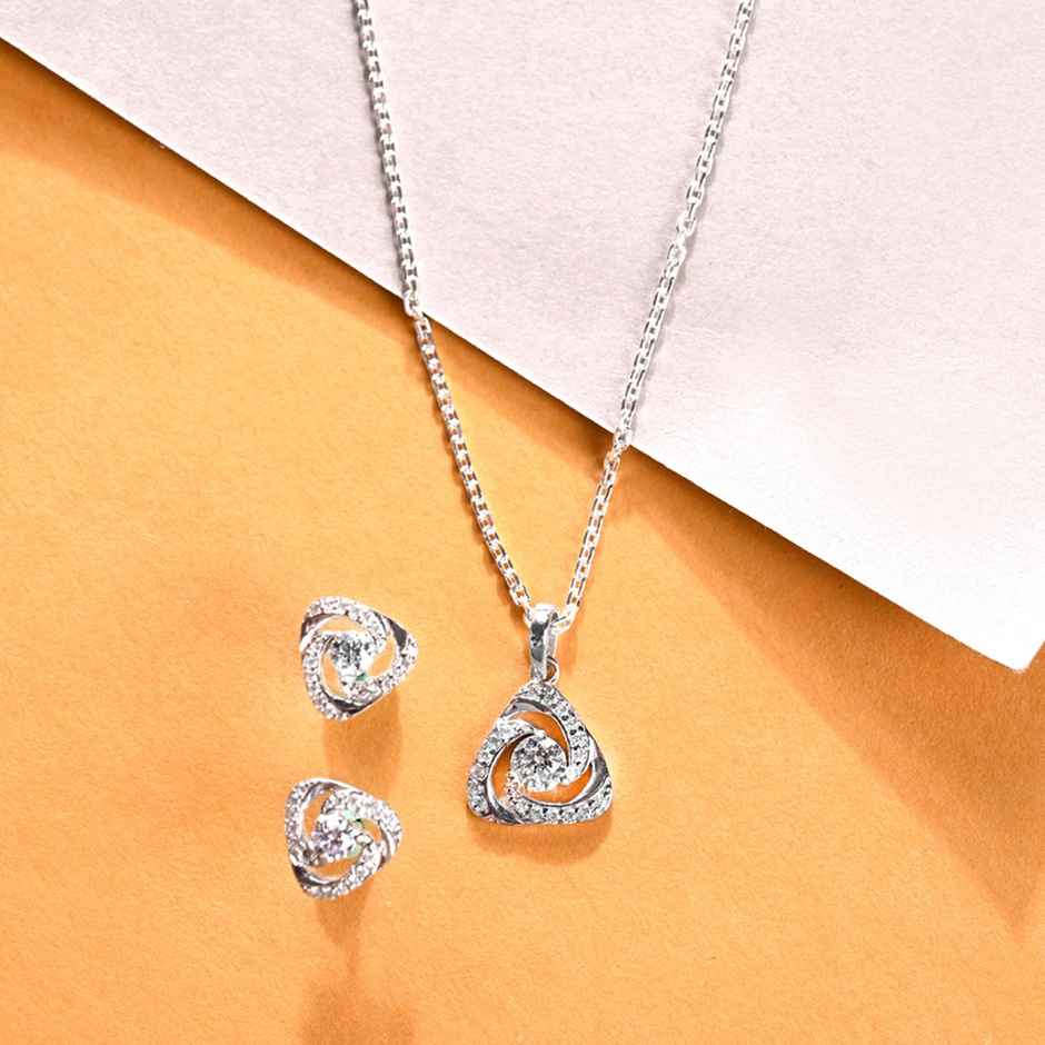 Clara 925 Sterling Silver Bianca Solitaire Pendant Earrings Chain Necklace Jewellery Set