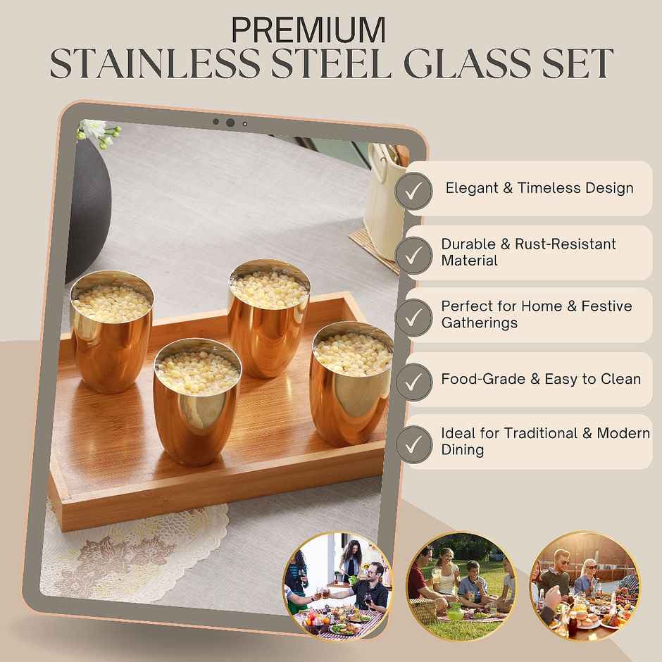 Jensons Pvd Lotus Glass 4 Pcs -gold