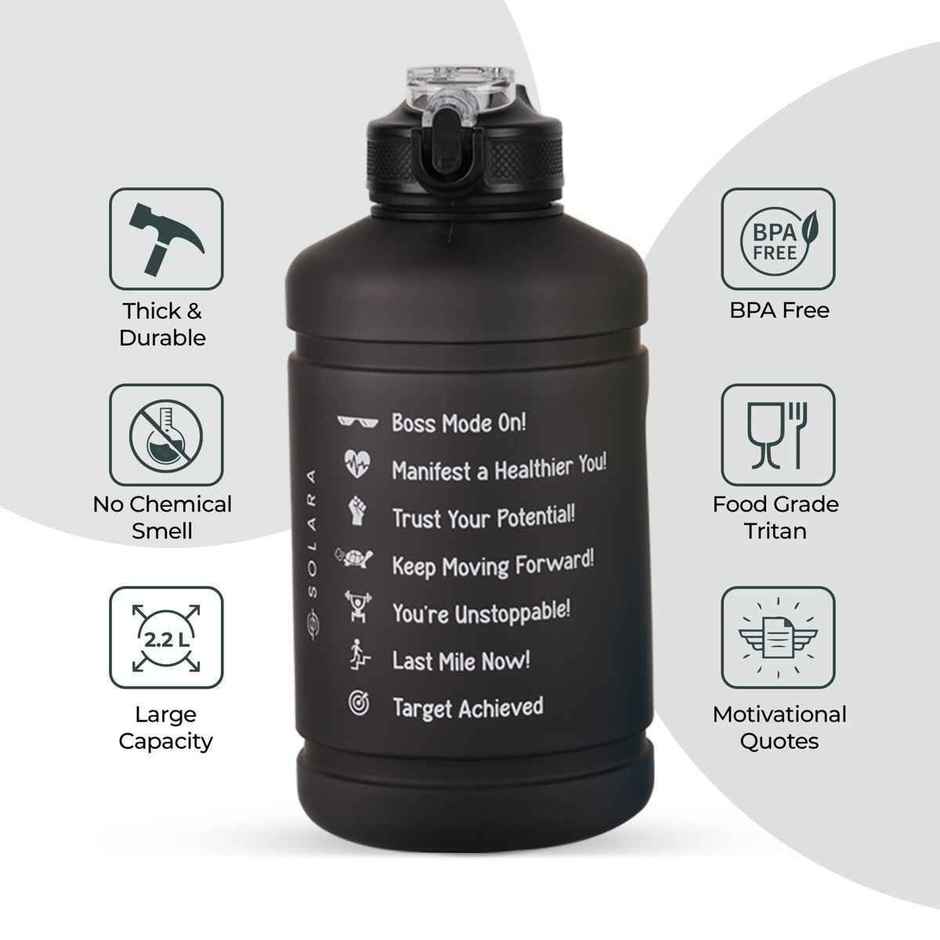 Solara Plastic Water Bottle | Black Knight | 2.2 L