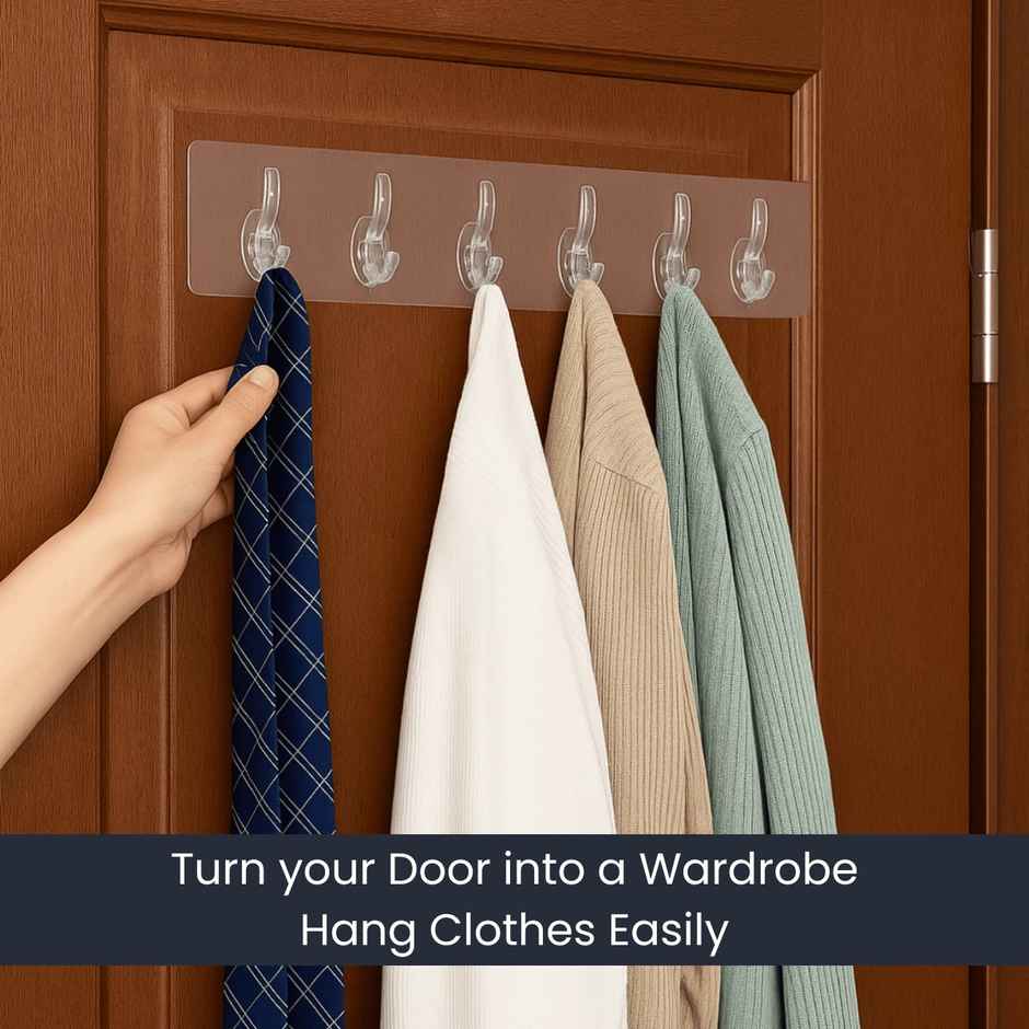 Zulaxy Adhesive & Transparent Wall Hanger Hooks for Hanging Clothes | 6 Hooks Hanger