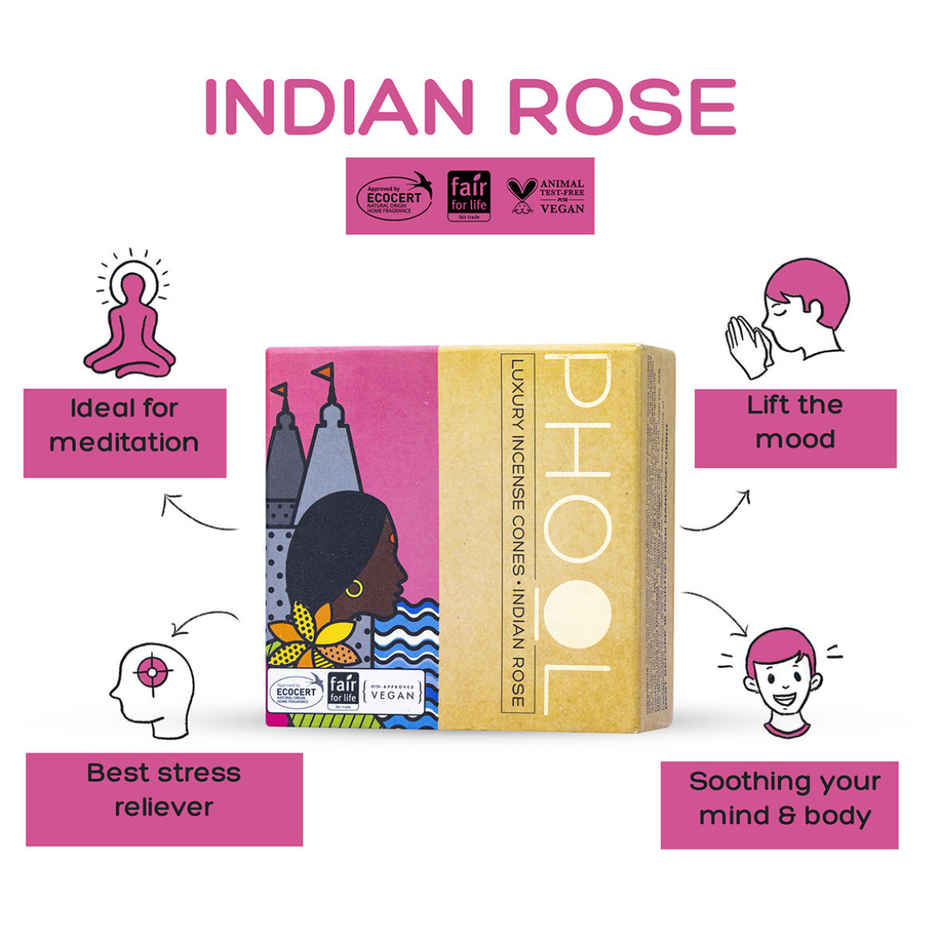 Phool Indian Rose Dhoop Cones 100% Natural Certified