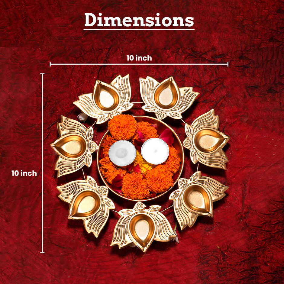 Aksharveda Metallic Lotus Urli - 10 Inches