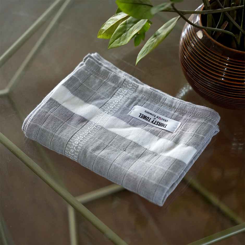 Thirsty Towel by Doctor Towels Double Cloth Cotton Bath Towel Solid | 70 X 140 cm - Grey