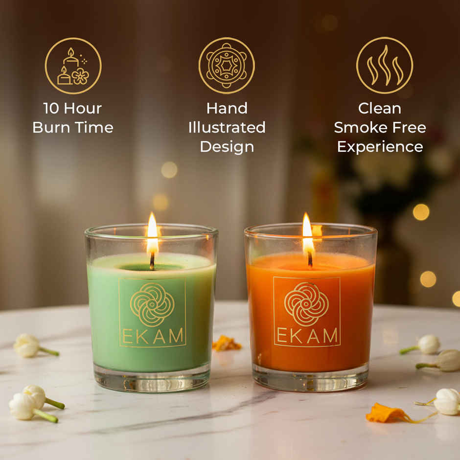 EKAM Scented Votive Candles (2 pcs) | Jasmine & Freesia, Grapefruit & Mandarin | 43g Each| 10H Burn