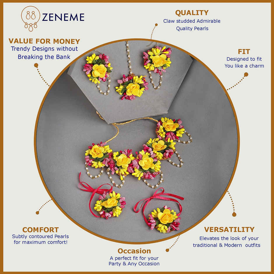 Zeneme Flower Wedding Jewellery Set For Women & Girls