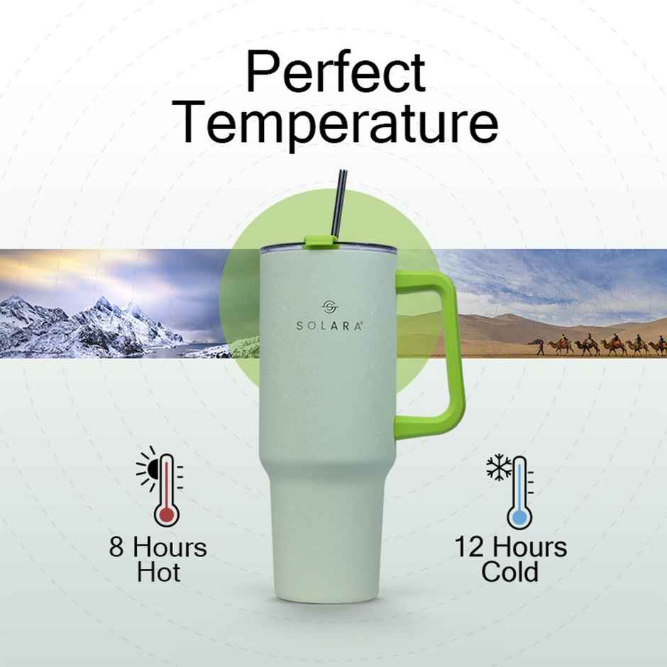 Solara 1.2 Liter Insulated Elixir Tumbler With Lid And Straw For Travel, Office, Home | Icy Mint