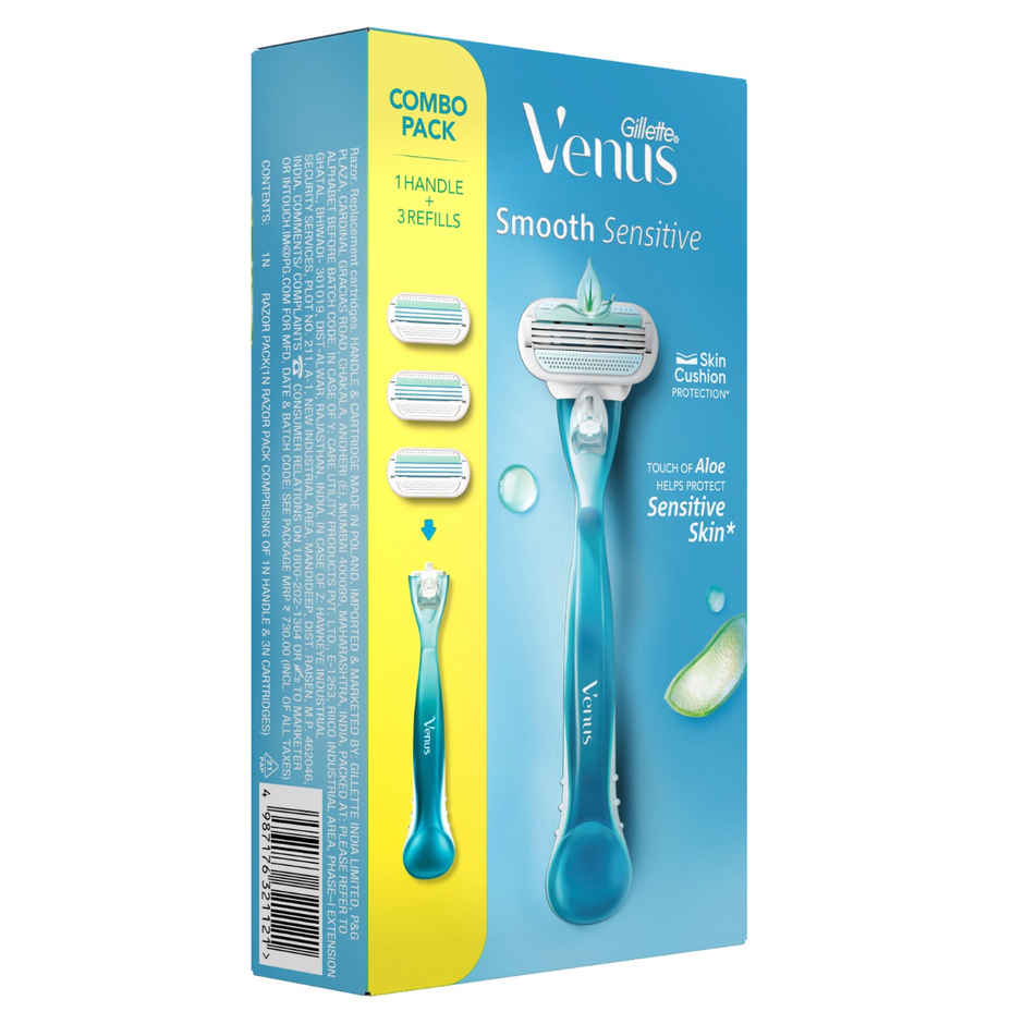 Gillette Venus Smooth Combo Pack|Razor Plus 2 Refills|Aloe Vera Smooth