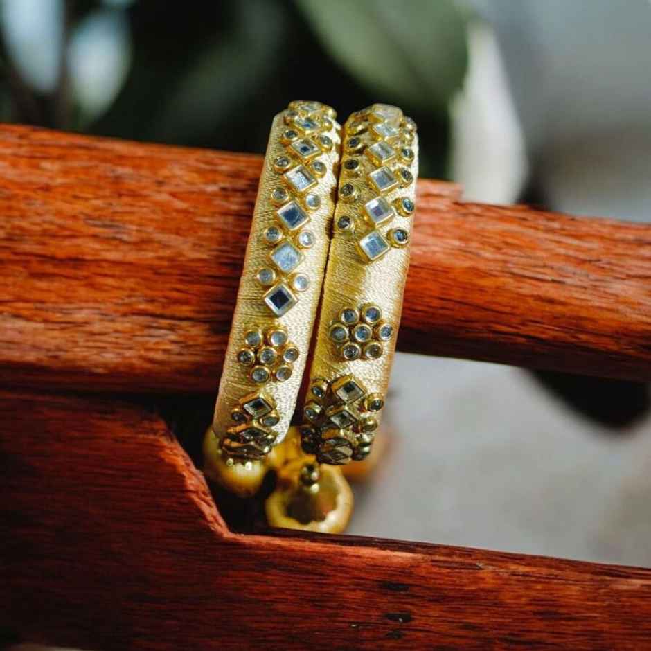 Designer Bangles with Silk Thread Work | Beige | Pack Of 2 | House Of Festivals