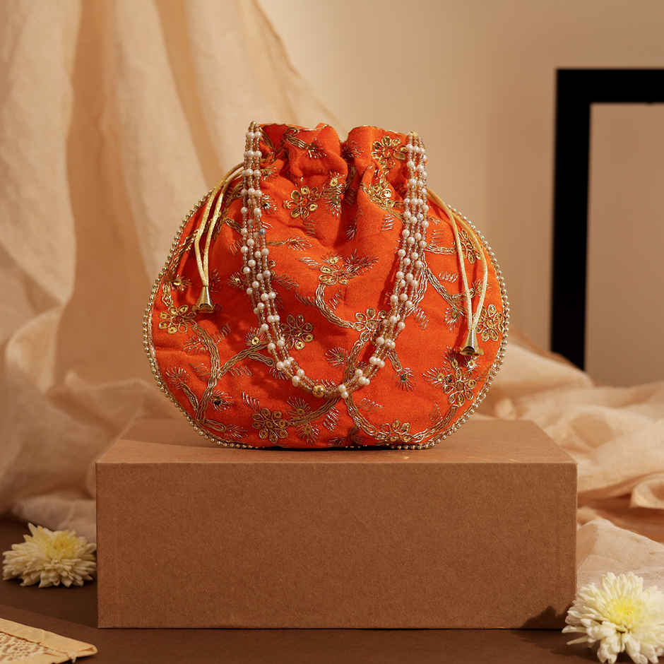 Traditional Potli Bag | Ethnic Festival Pouch | Orange | Oye Happy