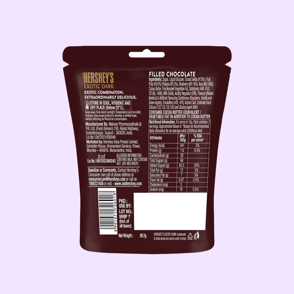 Hershey's Exotic Dark Blueberry And Acai | Chocolates Share Bag