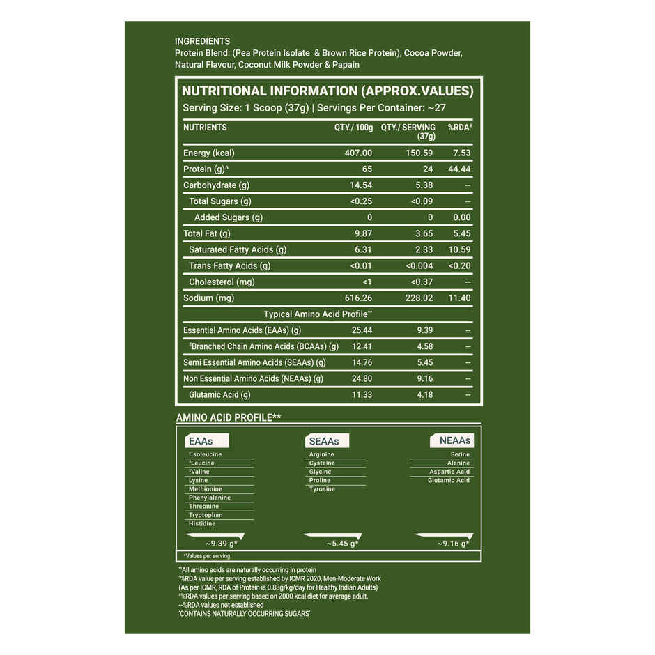 TrueBasics Clean Plant Protein Powder Brown Rice + Pea Protein (Chocolate)