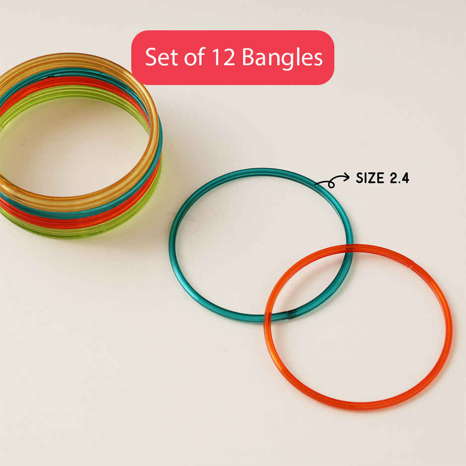 Traditional Glass Bangles | Colorful Traditional Jewellery | Multicolour | Pack Of 12 | Size 2.4 | Oye Happy