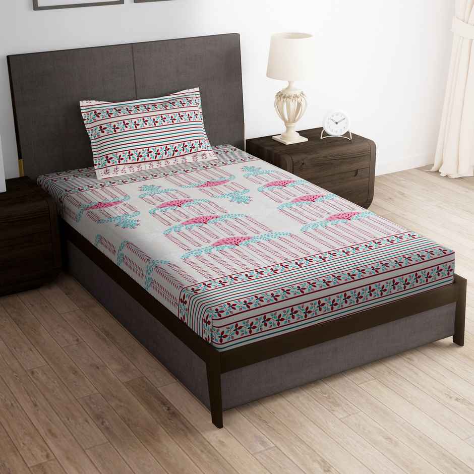 Story@Home 160 TC Microfiber Single Floral Flat Bedsheet | Multicolor