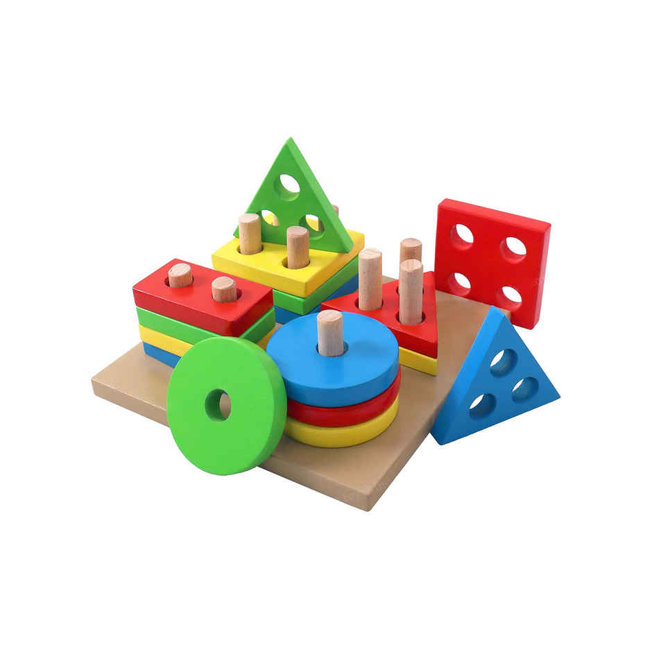Toyshine Wooden Shapes Square Column Blocks Sorting & Stacking Toys for Kids MultiColor (1 pieces)