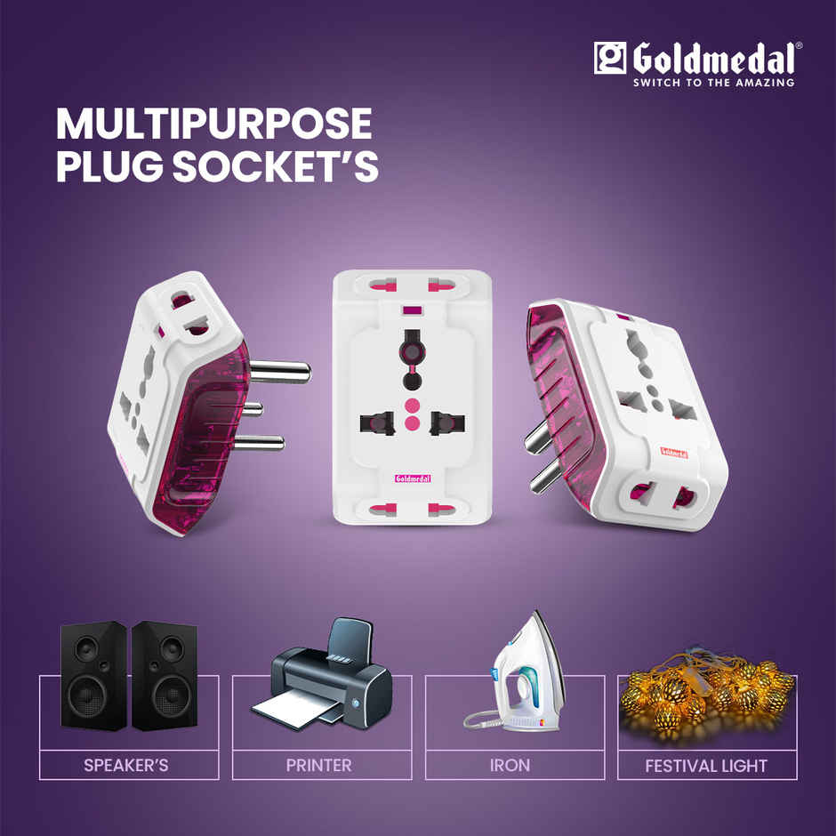 Gold Medal Spice 3 Pin 240V Multi Plug Socket | Universal Travel Adaptor with LED Indicator | Supports 2-Pin&3-Pin Plugs | Multiplug for Home&Office Appliances Combo 
