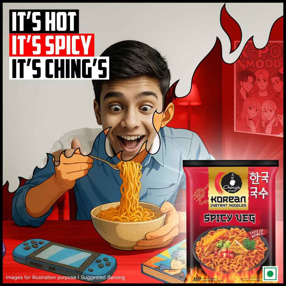 Ching's Korean Spicy Veg Instant Noodles, Veg, It's Hot, It's Spicy, It's Ching's