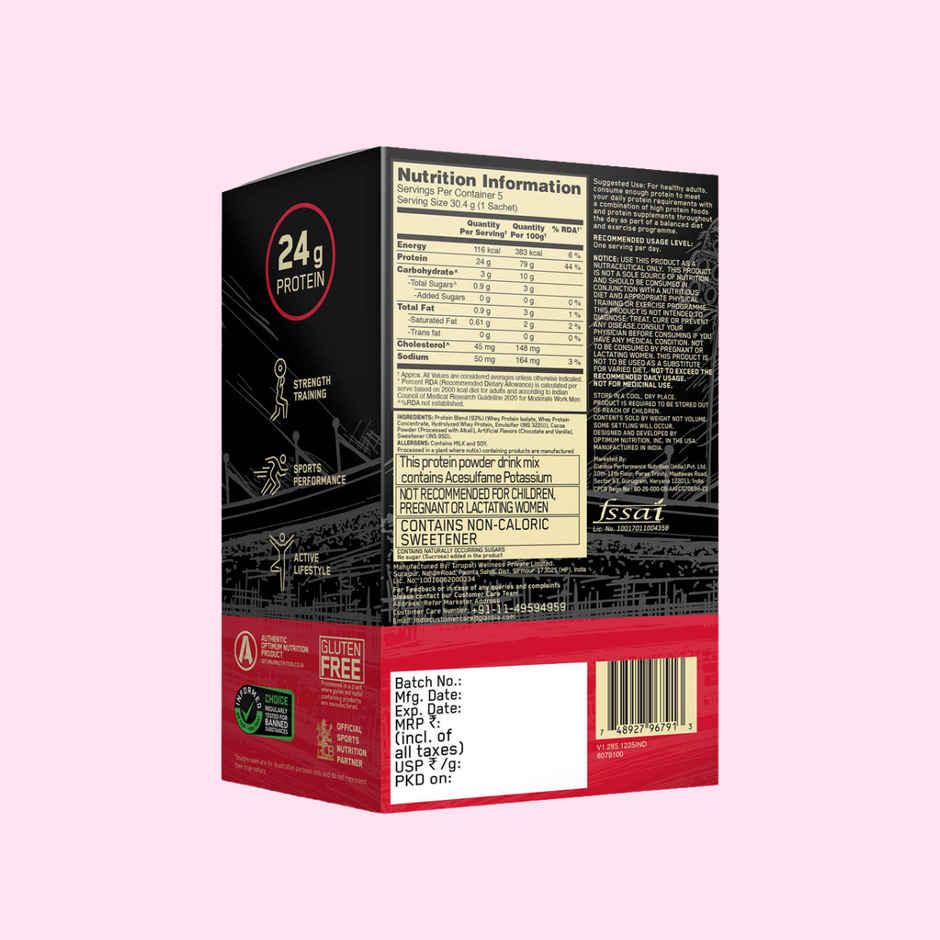 Optimum Nutrition Gold Standard Complete Whey Protein Powder Double Rich Chocolate (5 X 30.4g)