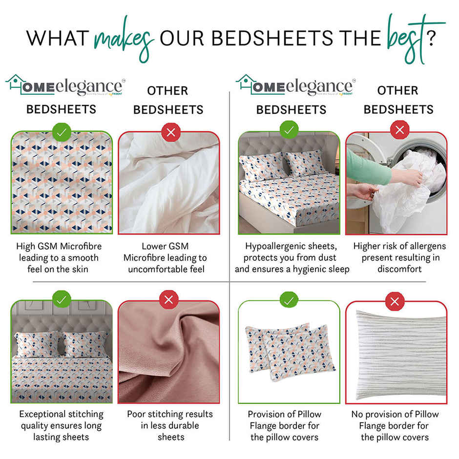 Home Elegance by myTrident Microfiber Bedsheet Set | Queen Size Double Bed sheet | 2 Pillow Covers | Pearl