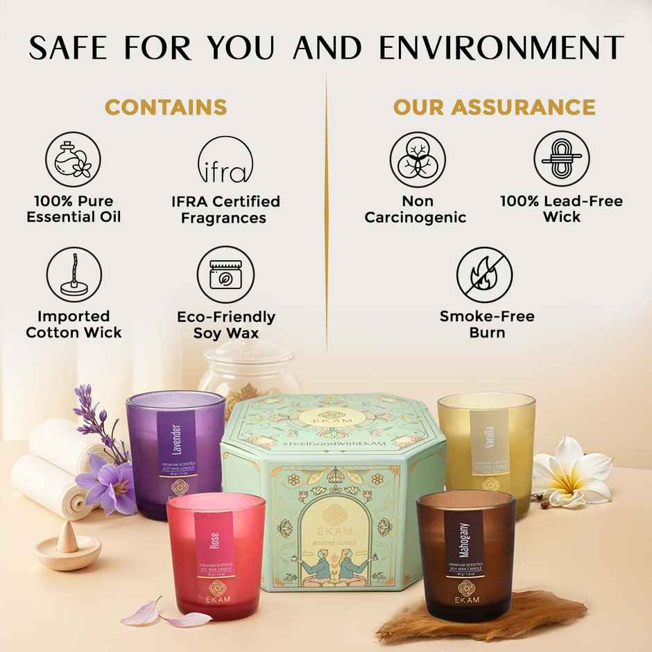 Ekam Scented Soy Votive Candle-4Pc Mahogany | Lavender | Rose | Vanilla | Home Decor