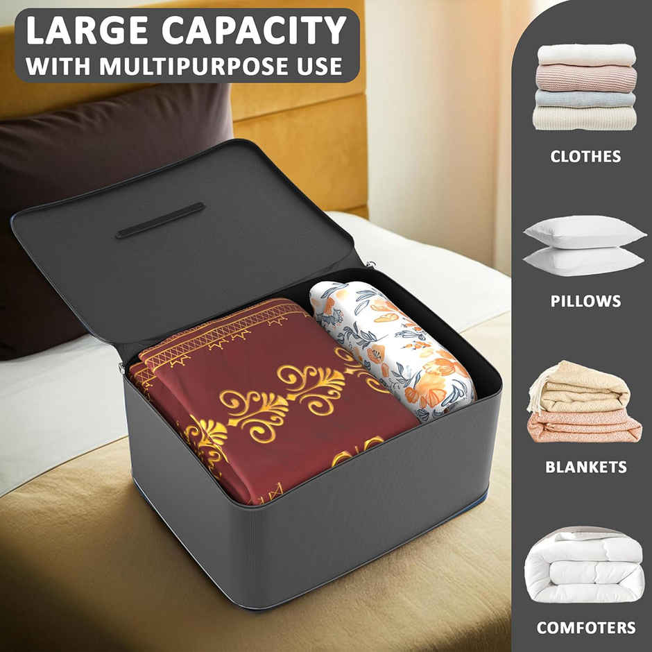 Kuber Industries Rexine Underbed Storage Bag | Clothes Organizer for Blanket & Comforters | Grey