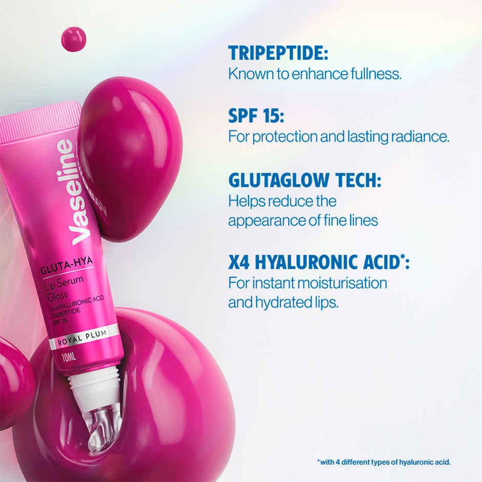 Vaseline Gluta-Hya Royal Plum Lip Serum Gloss | 4X Hyaluronic Acid & Tripeptide | SPF 15