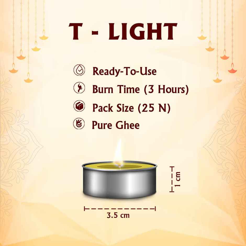 Tejas Puja Ghee T-Light Candles | Yellow | Wax | Tealight Candle-Pooja
